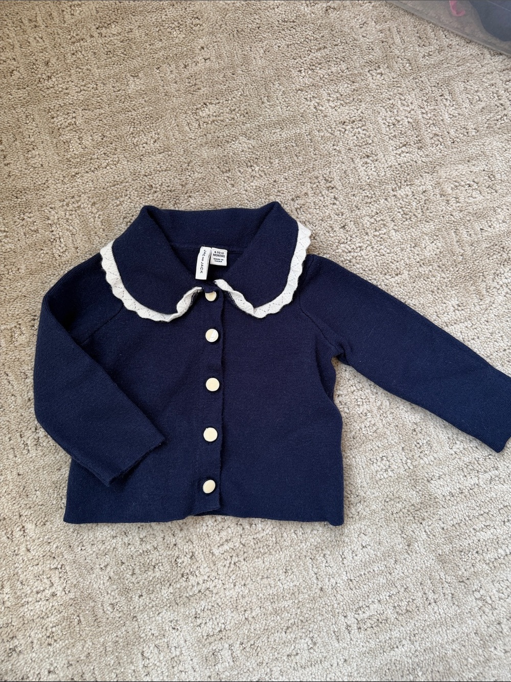 Janie and Jack Navy Blue Knit Cardigan with White Trim